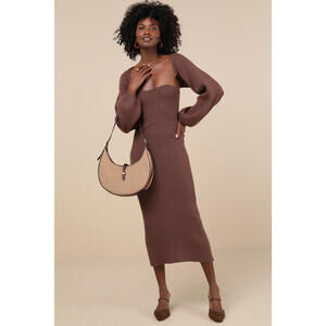 Lulus Autumn Aura Brown Ribbed Two-piece Sweater Dress - 
NWT.
